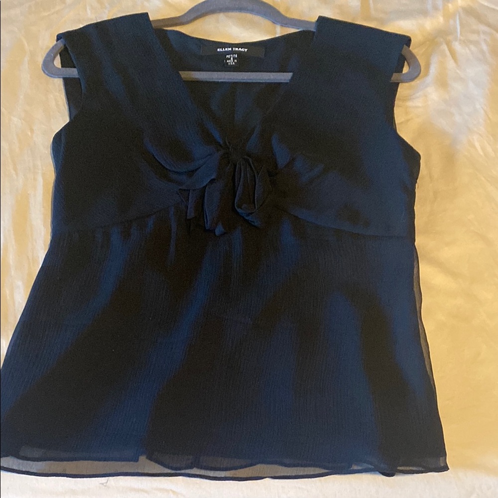 Ellen Tracy Black Sleeveless Chiffon Top